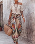 Bohemian Off-the-shoulder Top And Ethnic Lantern Pants Set