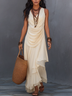 Beige Pleated Layered Irregular Sleeveless Maxi Dress