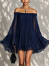 Navy Off-shoulder Ruffled Bell Sleeve Mini Dress
