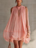 Pink Halter Neck Ruffled Chiffon Bubble Mini Dress