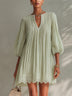 Light Green Ppleated Chiffon Lantern Sleeve Lace Mini Dress