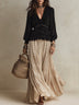 Black Fitted Top And Beige Layered Pleated Skirt Set
