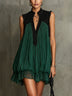 Green Pleated Chiffon Lace-trimmed Color-blocked Mini Dress