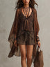 Bohemian Brown Leopard Print Flowing Robe And Shorts Three-piece Set