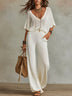 Bohemian Ribbed V-neck Top And Loose Wide-leg Trousers Set