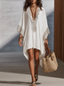 White Loose-fitting Flowy Kaftan Irregular Midi Dress