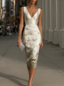 Off-white Satin Sleeveless Floral Print V-neck Midi Dress