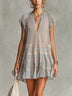Grey Striped Chiffon Lace-trimmed Ruffled Mini Dress
