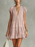 Pink Striped Chiffon Lace-trimmed Ruffled Mini Dress