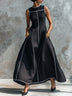 Black Round Neck Sleeveless Color-blocked A-line Maxi Dress