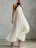 White Pleated Patchwork Black Halter-neck Maxi Dress