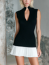 Black Sleeveless Chiffon A-line Pleated Ribbed Mini Dress