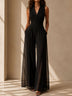 Black Suit Collar Sleeveless Wide-leg Jumpsuit