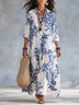 Bohemian Blue Floral Button-down Shirt Maxi Dress