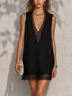 Black Lace-trimmed Sleeveless Mini Dress
