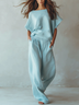 Light Blue Batwing Sleeve Top And Wide-leg Pants Set