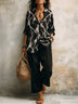 Black Abstract Pattern Shirt And Black Cropped Wide-leg Trousers Suit