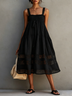 Black Crocheted Shoulder Strap A-line Midi Dress