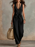 Black Sleeveless V-neck Bow-tie Flowy Jumpsuit