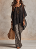 Black Flowing Cover-up And Snakeskin Print Three-piece Suit