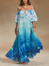 Bohemian Ocean Gradient Print Off-Shoulder Maxi Dress