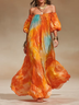 Bohemian Off-shoulder Sunset Gradient Flowing Maxi Dress