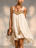 Beige Sleeveless Loose A-line Mini Dress