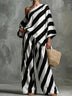 Black And White Striped Print Off-shoulder Top And Wide-leg Pants Set