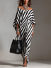 Asymmetrical Black And White Striped Off-shoulder Maxi Dress