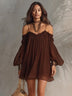 Chocolate Brown Off-shoulder Chiffon Mini Dress