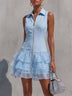 Soft Light Blue Sleeveless Collared Zip-up Mini Dress