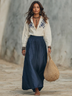 Elegant Ivory Embroidered Top And Navy Blue Skirt Suit