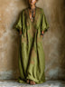 Grass Green And Gold Totem Print Loose-fitting Kaftan Maxi Dress