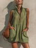 Olive Green Half-zip Sleeveless Lace-trimmed Mini Dress