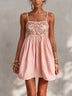 Pink Floral Embroidered Spaghetti Strap Mini Dress