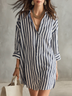 Classic Blue And White Striped Loose-fitting Shirt Mini Dress