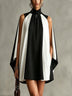 Black And White Turtleneck Cape Mini Dress