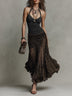 Retro Halter Top And Leopard Print Pleated Skirt Set