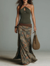 Green Halter Neckline Paisley Vintage Print Maxi Dress