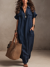 Navy Blue Loose-fitting Practical Pocket Maxi Dress