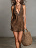Brown Bohemian Lace V-Neck Sleeveless Mini Dress