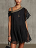 Black One-shoulder Greek Lace Mini Dress