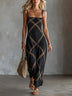 Black Geometric Camel Print Halter-neck A-line Maxi Dress