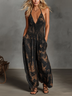 Black Brown Tie-dye Print Halter Neck Wide-leg Jumpsuit