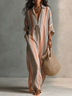 Casual Beachwear Striped Flowing Stripe Striped V-Neck Maxi Dress