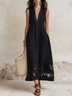 Black Sleeveless V-neck Cutout A-line Midi Dress
