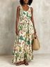Flamingo And Palm Tree Print U-neck Sleeveless Tie-waist Resort Maxi Dress