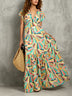 Retro Colorful Fan Print V-neck High-waisted Maxi Dress