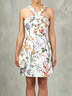 White Floral Print Halter Neck Bow Mini Dress