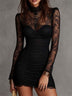 Black Floral Lace-trimmed Pleated Mini Dress